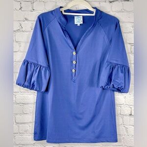 Tracy Negoshian NWT Ruffled Sleeved Top, Blue, XS